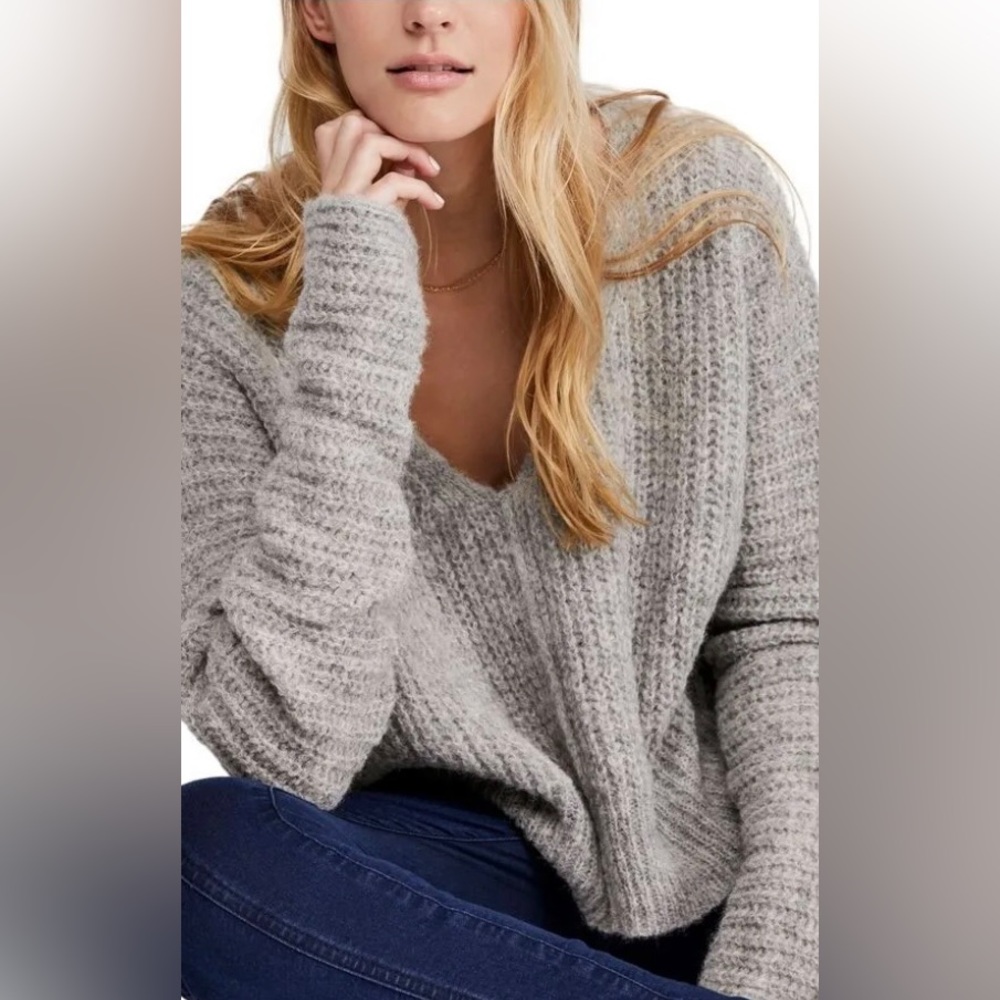 Free People, Moonbeam V-Neck Sweater, Gray,  Size S - Picture 3 of 8